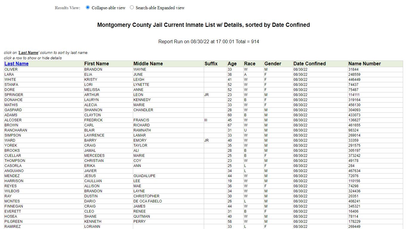 Jail Roster - Montgomery County, Texas